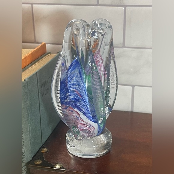 Vintage Murano Multi Coloured Glass Handblown Pair of Love Penguins Italy Marked - Picture 5 of 12